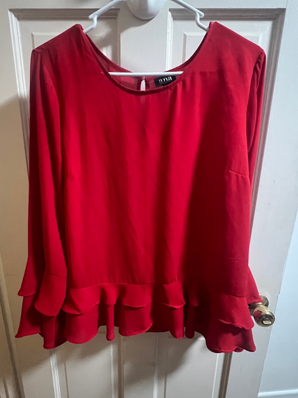 a.n.a Red Ruffle-Hem Long Sleeve Tunic